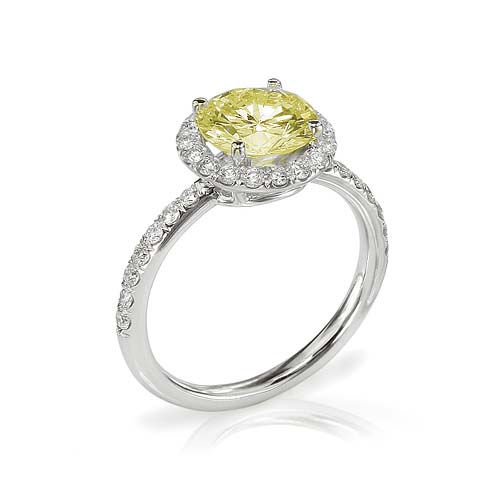  Fancy Yellow VS2 Round Brilliant Cut Diamond Engagement Ring WG